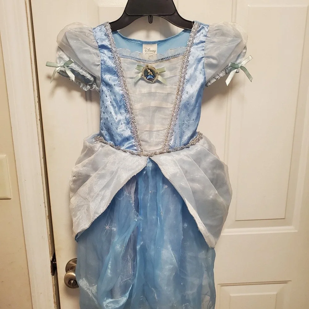 Disney Store Cinderella Ball Gown Dress Costume Blue Princess Halloween READ HOL
